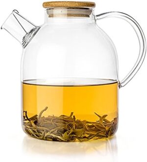 tealyra - Glass Kettle Teapot - 1800ml - Stove-top Safe - Heat Resistant Borosilicate - Pitcher - Carafe - No-Dripping - Tea Juice Water - Hot Iced - Bamboo Lid - Filter Spout