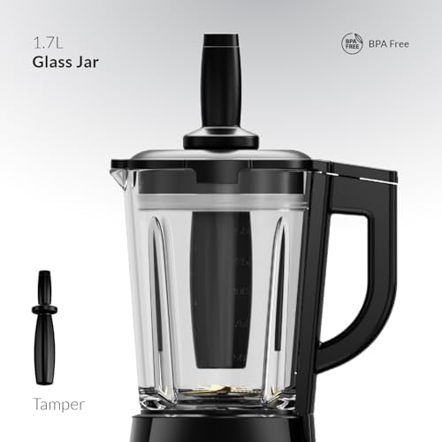 Feller Germany, 1200W Blender + Grinder Mill, 1.7L Glass Jar, Ice Crush/Smoothie/Pulse Modes, Variable Speed, 6-Fin Blade, Safety Lock, 2Y Guarantee BLG1200 UAE Stainless Steel (Black)