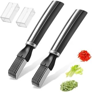 Onion Shredder, 2 Pcs Multifunction Stainless Steel Vegetable Cutter, Stainless Steel Scallion Slicer Shred for Quick and Even Cutting, Kitchen Cooking Gadget for Green Onion Cucumber Kiwi Potato