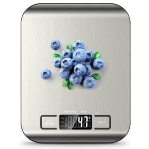Digital Kitchen Scale, Multifunction Food Weighing Scale with Stainless Steel Platform – Grams, Ounces, Pounds, ml & Milk Units, High Precision Accuracy, Tare, Auto-Off, LCD Screen 5kg/11lb Capacity