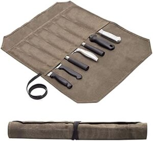 Waxed Canvas Chef Knife Roll Bag Heavy Duty Storage Knife Cutlery Tool Case with 6 Slots Wrapping Strap