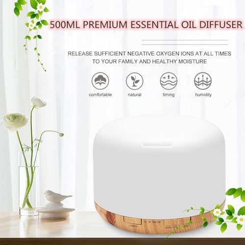 Beauenty 500ml Premium Essential Oil Diffuser With Remote Control,Ultrasonic Aromatherapy Fragrant Oil Humidifier Vaporizer,7 Color Led Lights, Ultra-Quiet Operation,Timer And Auto-Off Switch