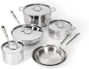 All-Clad D3 3-Ply Stainless Steel Cookware Set 10 Piece, Induction, Oven Broiler Safe 600F, Kitchen Cooking Set w/Frying Pans, Saucepans, Saute Pan, Stockpot and Soup Pot, Pots and Pans, Silver