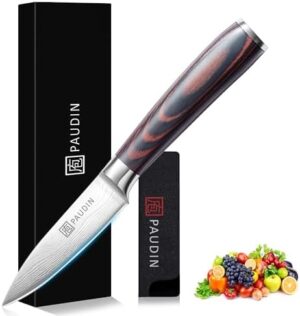 PAUDIN 8.9cm Precision Paring Knife, High Carbon Stainless Steel Forged Ultra Sharp Kitchen Knife for Fruit & Vegetables, Ergonomic Handle with Elegant Gift Box - Ideal for Home & Professional Use