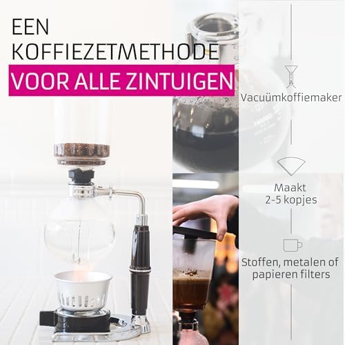 Hario Technica 3 Cup Coffee Syphon – 450ml Heatproof Borosilicate Glass Vacuum Brewer with Alcohol Burner, Rich Flavor