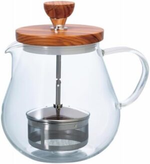 Hario Teaor Wood Teapot, Olive Wood Lid, Heatproof Glass, Stainless Steel Filter, Japanese Tea Maker for Loose Leaf Tea - 700ml