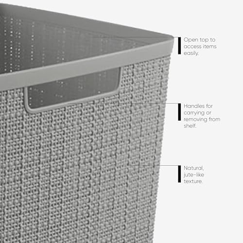 Curver Set of 8 Jute Small Decorative Plastic Organization and Storage Basket Perfect Bins for Home Office, Closet Shelves, Kitchen Pantry and All Bedroom Essentials, Grey, 8
