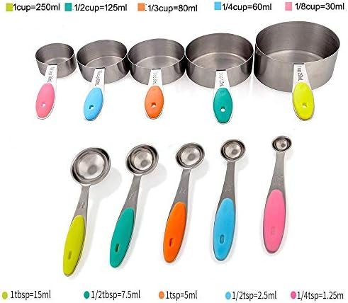 10 Piece Measuring Cups and Spoons Set in Stainless Steel Cooking & Baking