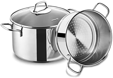 Korkmaz Alfa Plus Couscous 10 Pcs Tri-Ply Bottom Stainless Steel Cookware Set | Sandwich Bottom Induction Compatible Pots and Pans Set | Silver - KA1998