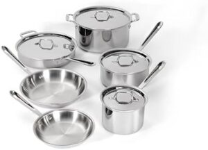 All-Clad 401599 Stainless Steel Tri-Ply Bonded Dishwasher Safe Cookware Set 10-Piece Metallic 401488