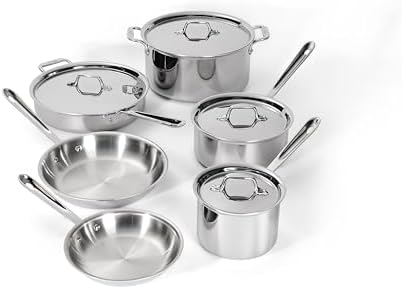 All-Clad 401599 Stainless Steel Tri-Ply Bonded Dishwasher Safe Cookware Set 10-Piece Metallic 401488