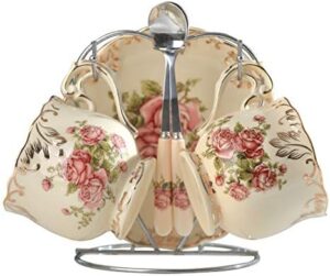 YOLIFE Tea Cups and Saucers Set, Vintage Fancy Tea Set With 3-Tier Pastry Stand, Tea Party Service for 2, Off-White Rose A004-2