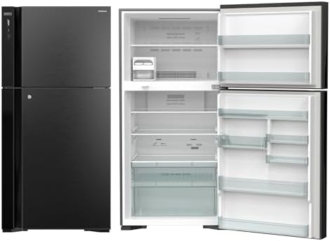Hitachi 710L Gross, Net 510L, Top Mount Double Door Refrigerator, No Frost Fridge, Freezer, Inverter Control With Dual Fan Cooling, Touch Screen Control, Movable Twist Ice Tray, Black-RV710PUK7KBBK