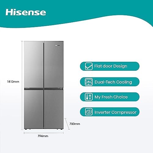 Hisense RQ561N4AC1 432 Four Door Refrigerator, No Frost Technology, Silver, 1 Year Warranty