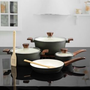 Delcasa 9 Piece Non-Stick Ceramic Coated Cookware Set DC3435 Diecast Aluminum Body with 5-Layer Coating, CD Bottom, Bakelite Handles and Glass Lid