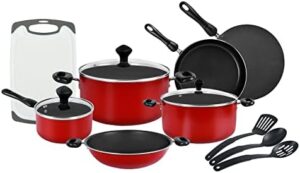 Prestige Classique Aluminium Cookware Sets of 17 Piece | Ergonomic Handle| Shatter-Resistant Glass Lids- Red