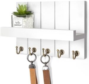 Rebee Vision Key Holder for Wall - Decorative Mail Organizer Wall Mount with 5 Key Hooks for Farmhouse Apartment Essentials - Home Decor for Living Room (Rustic White)