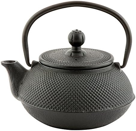 Restaurantware-Tetsubin 20 Ounce Cast Iron Teapot, 1 Hobnail Iron Teapot - With Strainer, Retains Heat, Black Japanese Tea Kettle, Curved Handle