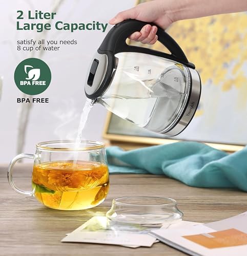 Electric Kettle1.8L Transparent Glass Kettle Stainless Steel Tea Kettle 1500W Fast Boiling Water Heater,BPA-Free Hot Water Boiler with Auto Shut-Off,Easy to Clean,LED Indicator,Perfect for Home,Office