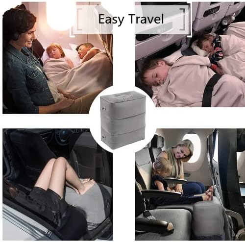 Beauenty Portable Inflatable Travel Foot Rest Pillow,adjustable Three Layers Height Pillow For Airplanes,Cars,Trains,Kids To Sleep On Long Flights,suitable For Office,Home And Any Travel(Grey)