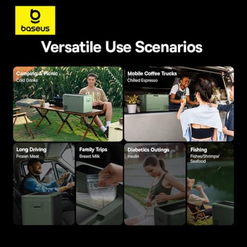 Baseus T-Space Car Refrigerator Freezer & Cooler for Tesla Model Y – 26.1L, -4℉ Fast Cooling, App Control, Ideal for Car, Outdoor & Camping - Green