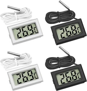 4x Digital LCD Thermometer Temperature Monitor with External Probe for Fridge Freezer Refrigerator Aquarium (2x Black 2x White)