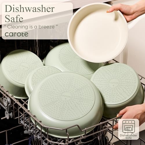 CAROTE Pots and Pans Set, Nonstick Cookware Set Detachable Handle, 15pcs Induction Kitchen Cookware Sets Non Stick with Removable Handle, RV Cookware Set, Oven Safe, Sage Green
