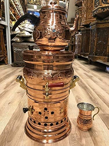 Tubibu Copper Samovar Tea Pot Set Charcoal Handmade Real Copper Samovar