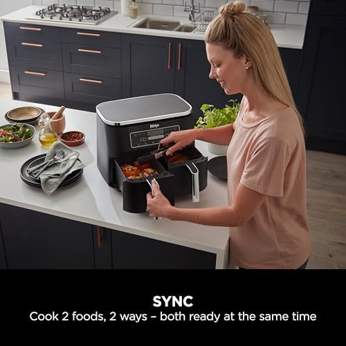 Ninja Foodi Dual Zone Digital Air Fryer, 2 Drawers, 7.6L, 6-in-1, Air Fry, Max Crisp, Roast, Bake, Dehydrate, Cooks 4-6 Portions, Non-Stick, Dishwasher Safe Baskets, Black, AF300ME, 2 Years Warranty
