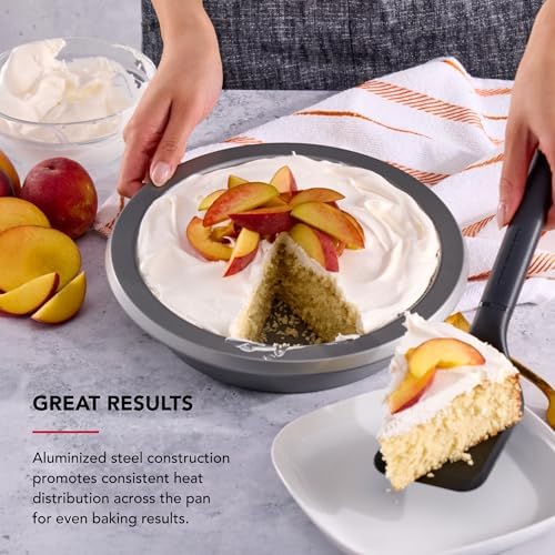 KitchenAid Nonstick Swiss Engineered Aluminized Steel Round Cake Pan, Dishwasher Safe, Contour Silver, 8 Inch