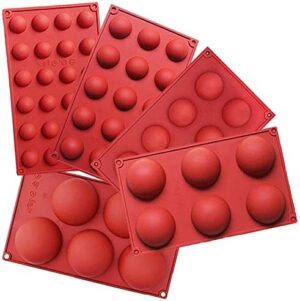 5Pack Sphere Silicone Molds, Silicon Dome mold semi sphere Baking Mould for Making Candy, Chocolate,Cake,Jelly,Variety Sizes(Brick Red)
