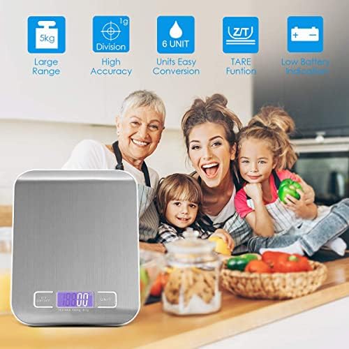 Royal Polar 10KG Digital Food Kitchen Scale, LCD Display and Tare Measuring Four Units Of Measure Conversion, Silver, Batteries Included Capacity