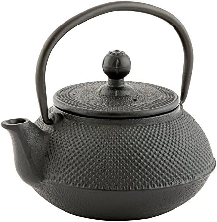 Restaurantware-Tetsubin 20 Ounce Cast Iron Teapot, 1 Hobnail Iron Teapot - With Strainer, Retains Heat, Black Japanese Tea Kettle, Curved Handle