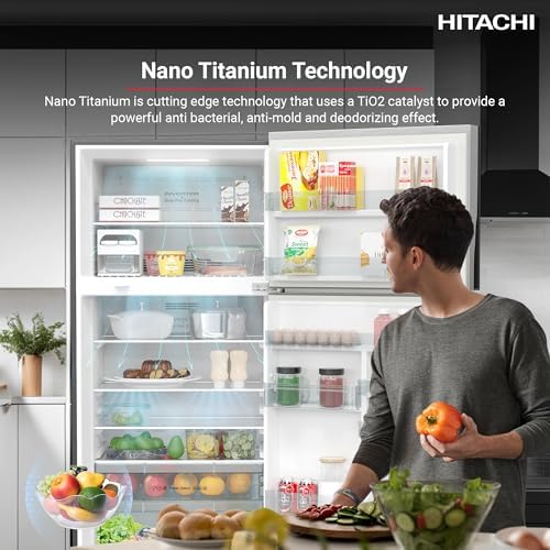 Hitachi 760L Gross Top Mount Double Door Refrigerator RV760PUK7K1BSL, 10 Year Warranty on Inverter Compressor, 2 Doors Fridge, Dual Fan Cooling, Touch Screen Control, Movable Twist Ice Tray, Silver