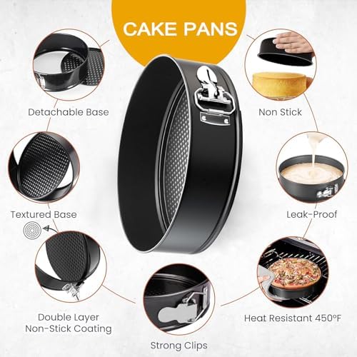 8 Inch Springform Pan for Baking Cheesecake With 50 Pcs Parchment Paper - Leakproof Round Cake Pan Set - Gray