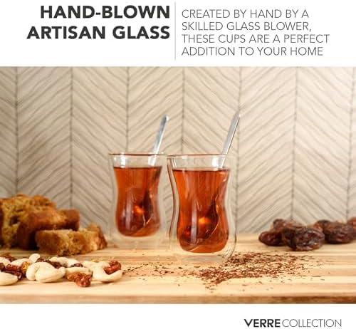Verre Collection Original Double Wall Turkish Tea Glass Cups 4.25 Ounce Set Of 2 Insulated Thermo Glass 4.25oz Clear