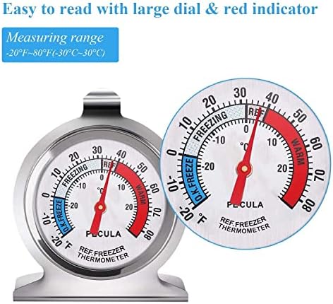2 Pack Refrigerator Thermometer, 30-30°C/20-80°F, Classic Fridge Thermometer Large Dial with Red Indicator Thermometer for Freezer Refrigerator Cooler