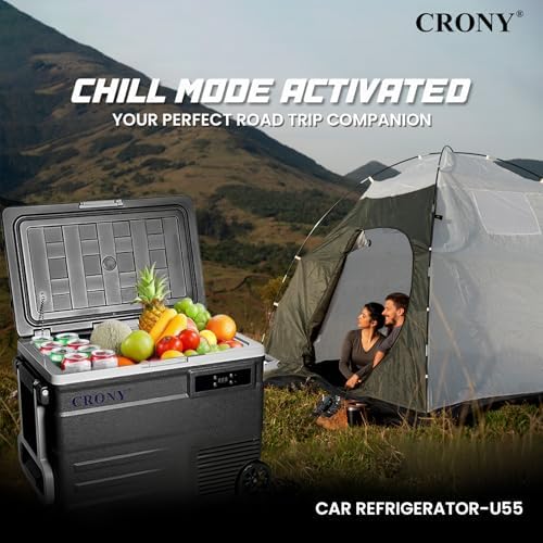 CRONY U55 12V/24DV Car Refrigerator 55L Electric Cooler Car Fridge APP Bluetooth Control -20°C to 20°C, Portable with Wheels Freezer for Camping Travel Outdoor, Dual Power Options