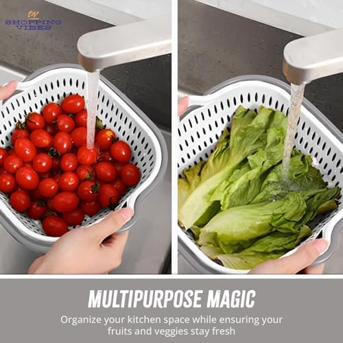 From Farm to Feast: Home Chef's 6 Pieces Colander with bowl for Gourmet Cooking Adventures, Food Strainer for Pasta Veggies and Fruits, 3 Sets - 2 in 1 Drain Basin & Basket (Grey & White)