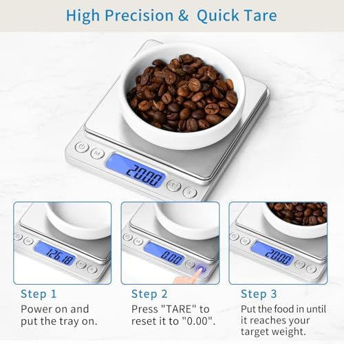toprime Digital Kitchen Scale, Mini/Pocket Scale, 500g 0.01g High Precision Gram Micro Food Jewelry Scale with Platform, LCD Display, Tare and PCS Features