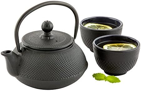Restaurantware-Tetsubin 20 Ounce Cast Iron Teapot, 1 Hobnail Iron Teapot - With Strainer, Retains Heat, Black Japanese Tea Kettle, Curved Handle