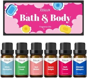 Fragrance Oils, ESSLUX Bath & Body Scented Essential Oils for Diffusers for Home, 10mlx6 Premium Soap Candle Making Scents, Aromatherapy Oils Gift Set - Coconut Fresh, Minty Eucalyptus, Sakura Delight