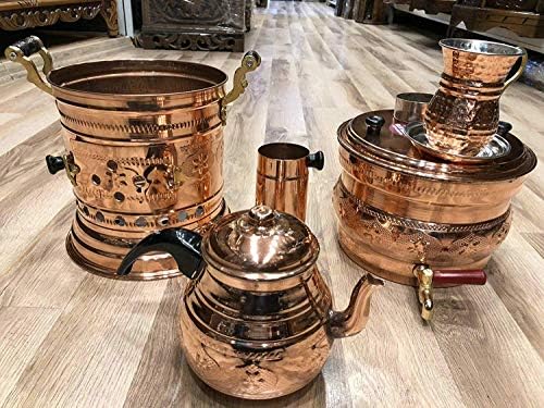 Tubibu Copper Samovar Tea Pot Set Charcoal Handmade Real Copper Samovar
