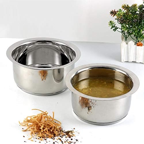 Vinod Stainless Steel, Sandwich Bottom, Tope Set 5 litres and 6 litres - 2 Pieces (Induction and Gas Stove Friendly) Without Lids,2 Years Warranty, Silver