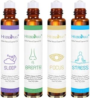 Aromatherapy Essential Oil Roll On Sets by, Natural Pre-diluted Essential Oil Blend Roller Set, Relaxation Gift Set for Women for Skin Care & Home Use, Pack 4 x10ml