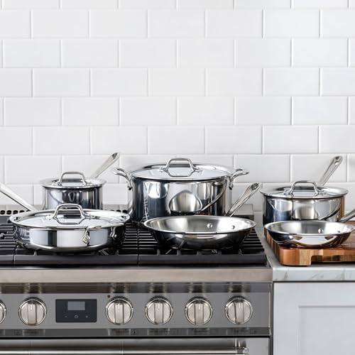 All-Clad 401599 Stainless Steel Tri-Ply Bonded Dishwasher Safe Cookware Set 10-Piece Metallic 401488