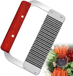 Azonee Crinkle Cutter Stainless Steel Potato Slicer Heavy Duty Wavy Crinkle Cutting Chopping Tools with Wooden Handle for Carrot Veggies