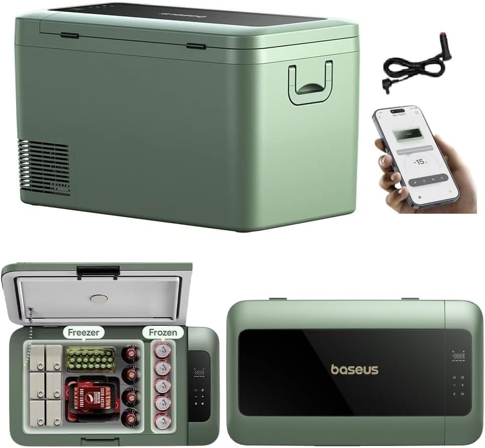 Baseus T-Space Car Refrigerator Freezer & Cooler for Tesla Model Y – 26.1L, -4℉ Fast Cooling, App Control, Ideal for Car, Outdoor & Camping - Green