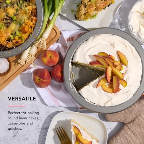 KitchenAid Nonstick Swiss Engineered Aluminized Steel Round Cake Pan, Dishwasher Safe, Contour Silver, 8 Inch