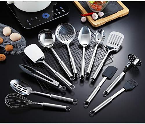 Berglander Stainless Steel Kitchen Utensil 12 Piece With 1 Stand, Cooking Spoon, Kitchen Tools Cooking Utensil With Holder. (13 Pieces)